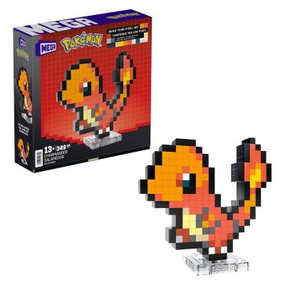Mattel HTH76 - MEGA - Pokémon - Glumander Pixel Art Bauset – 349 Teile – Retro-Sammelfigur zum Bauen & Ausstellen